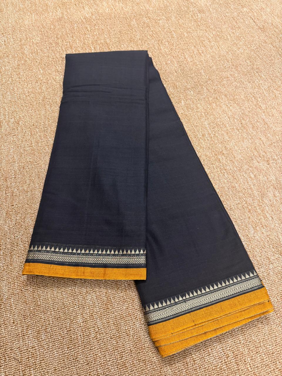 Narayanpet Saree - Black with Mustard Border - NPEQ022