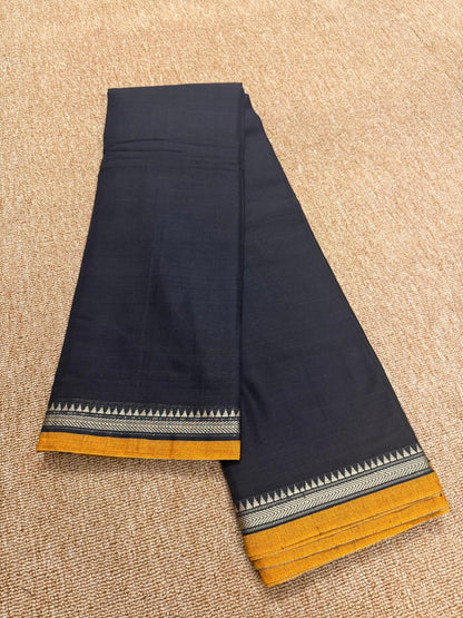 Narayanpet Saree - Black with Mustard Border - NPEQ022