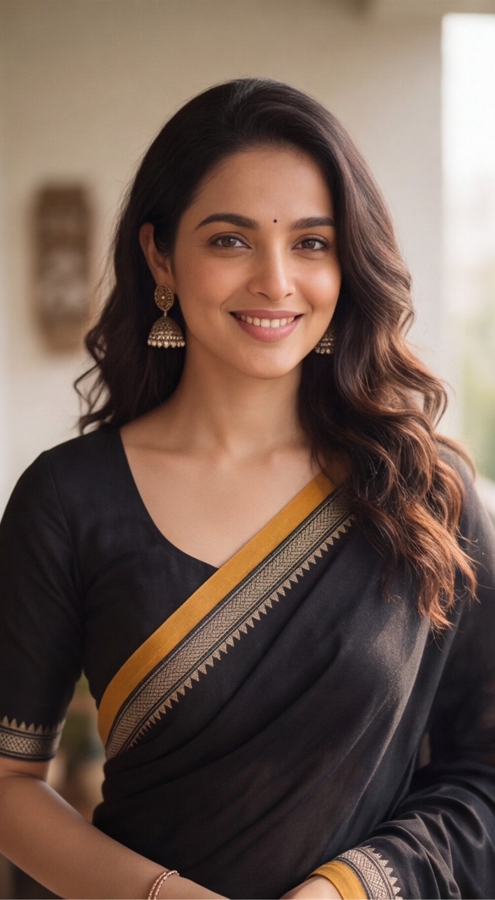 Narayanpet Saree - Black with Mustard Border - NPEQ022