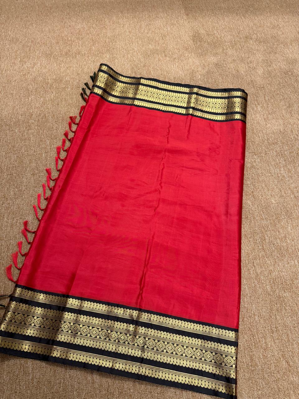 Banarasi Soft Katan Silk Saree - Red with Black - BKSEQ001