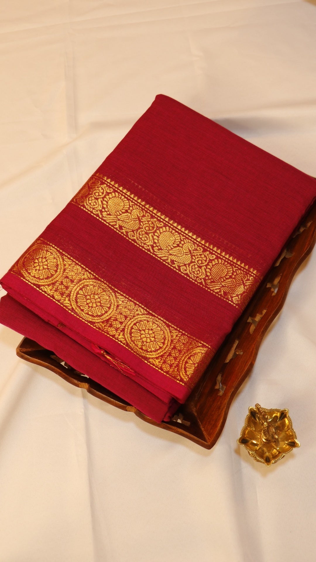 Traditional Kanchi Cotton -  Deep Pink with Gold Zari Rettapetta Border - TKCEQ031
