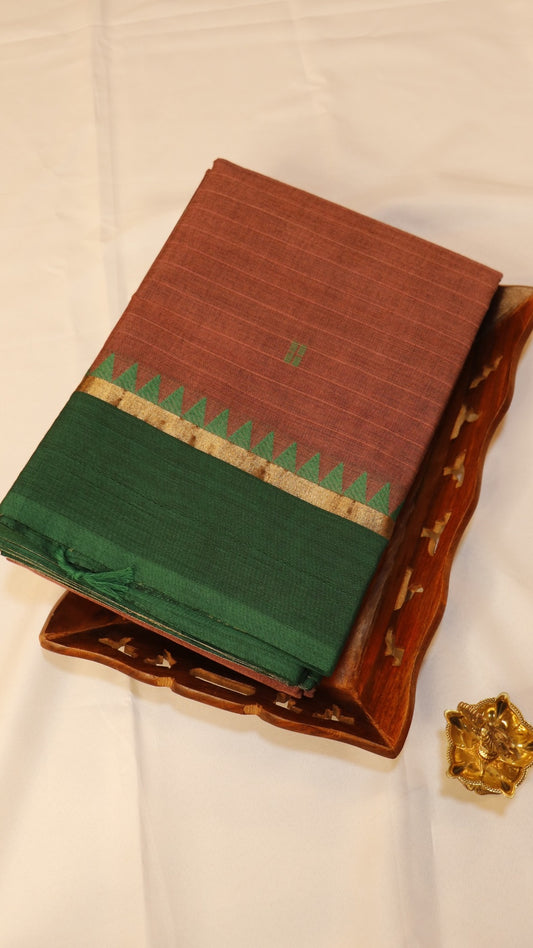 Traditional Kanchi Cotton - Dusty Mauve Pink with Sea Green - TKCEQ018